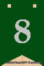 A simulated image of the stitched needlepoint design: Banner 13m Forked 8 White on Green. Not A.I. generated.