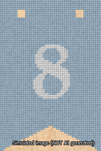 A simulated image of the stitched needlepoint design: Banner 13m Forked 8 White on Light Blue. Not A.I. generated.