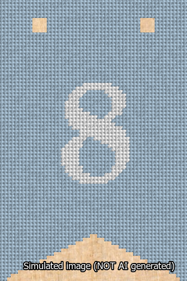 A simulated image of the stitched needlepoint design: Banner 13m Forked 8 White on Light Blue. Not A.I. generated.