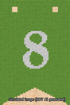 A simulated image of the stitched needlepoint design: Banner 13m Forked 8 White on Light Green. Not A.I. generated.
