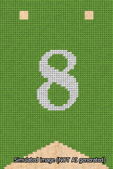 A simulated image of the stitched needlepoint design: Banner 13m Forked 8 White on Light Green. Not A.I. generated.