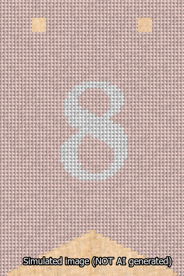 A simulated image of the stitched needlepoint design: Banner 13m Forked 8 White on Pink. Not A.I. generated.