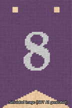 A simulated image of the stitched needlepoint design: Banner 13m Forked 8 White on Purple. Not A.I. generated.