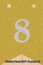 A simulated image of the stitched needlepoint design: Banner 13m Forked 8 White on Yellow. Not A.I. generated.