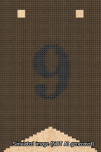 A simulated image of the stitched needlepoint design: Banner 13m Forked 9 Black on Brown. Not A.I. generated.