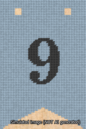 A simulated image of the stitched needlepoint design: Banner 13m Forked 9 Black on Light Blue. Not A.I. generated.