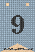 A simulated image of the stitched needlepoint design: Banner 13m Forked 9 Black on Light Blue. Not A.I. generated.