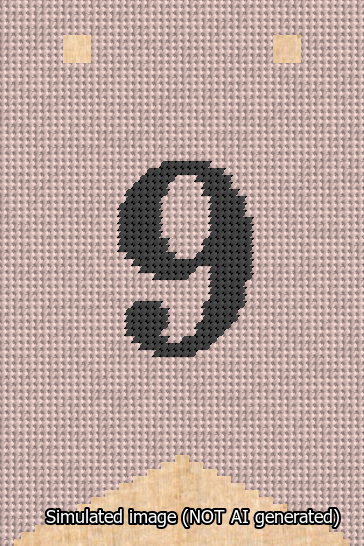 A simulated image of the stitched needlepoint design: Banner 13m Forked 9 Black on Pink. Not A.I. generated.