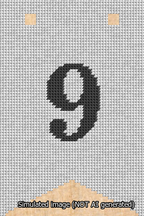 A simulated image of the stitched needlepoint design: Banner 13m Forked 9 Black on White. Not A.I. generated.