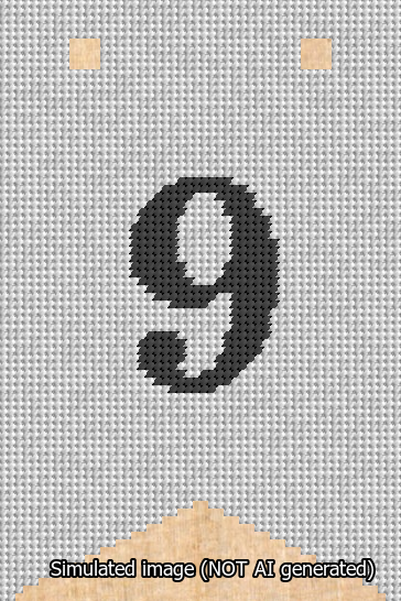 A simulated image of the stitched needlepoint design: Banner 13m Forked 9 Black on White. Not A.I. generated.