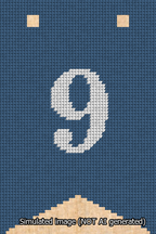 A simulated image of the stitched needlepoint design: Banner 13m Forked 9 White on Blue. Not A.I. generated.