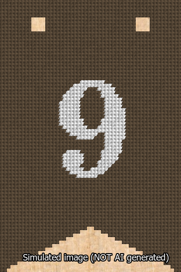 A simulated image of the stitched needlepoint design: Banner 13m Forked 9 White on Brown. Not A.I. generated.