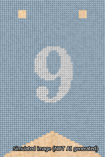 A simulated image of the stitched needlepoint design: Banner 13m Forked 9 White on Light Blue. Not A.I. generated.