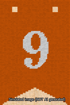 A simulated image of the stitched needlepoint design: Banner 13m Forked 9 White on Orange. Not A.I. generated.
