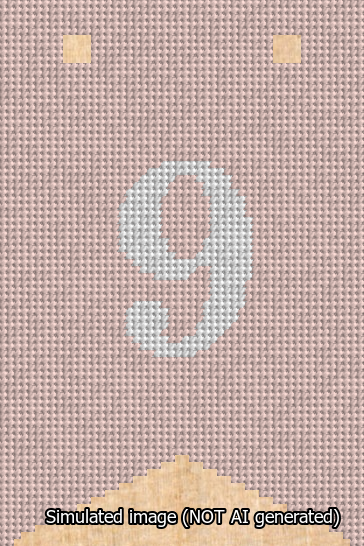 A simulated image of the stitched needlepoint design: Banner 13m Forked 9 White on Pink. Not A.I. generated.