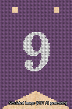 A simulated image of the stitched needlepoint design: Banner 13m Forked 9 White on Purple. Not A.I. generated.