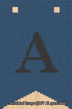 A simulated image of the stitched needlepoint design: Banner 13m Forked A Black on Blue. Not A.I. generated.
