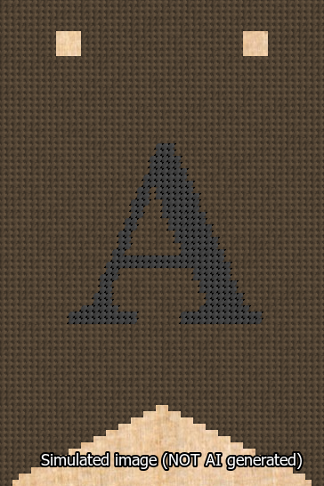 A simulated image of the stitched needlepoint design: Banner 13m Forked A Black on Brown. Not A.I. generated.