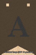 A simulated image of the stitched needlepoint design: Banner 13m Forked A Black on Brown. Not A.I. generated.