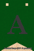 A simulated image of the stitched needlepoint design: Banner 13m Forked A Black on Green. Not A.I. generated.