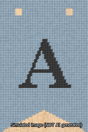 A simulated image of the stitched needlepoint design: Banner 13m Forked A Black on Light Blue. Not A.I. generated.