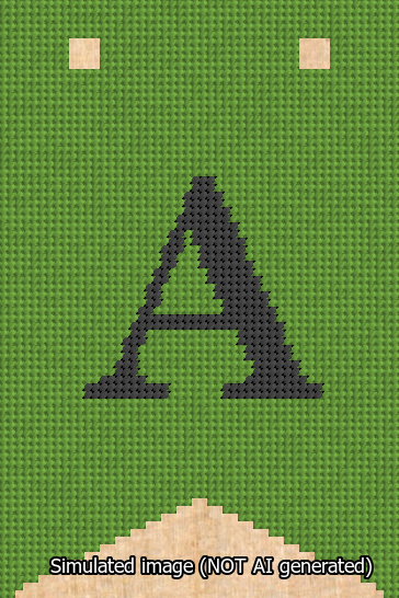 A simulated image of the stitched needlepoint design: Banner 13m Forked A Black on Light Green. Not A.I. generated.
