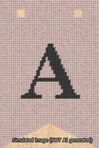 A simulated image of the stitched needlepoint design: Banner 13m Forked A Black on Pink. Not A.I. generated.