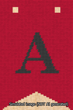 A simulated image of the stitched needlepoint design: Banner 13m Forked A Black on Red. Not A.I. generated.