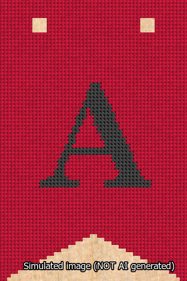 A simulated image of the stitched needlepoint design: Banner 13m Forked A Black on Red. Not A.I. generated.