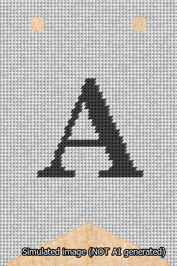 A simulated image of the stitched needlepoint design: Banner 13m Forked A Black on White. Not A.I. generated.