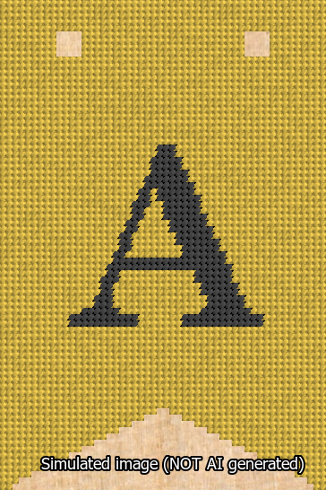 A simulated image of the stitched needlepoint design: Banner 13m Forked A Black on Yellow. Not A.I. generated.
