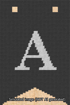 A simulated image of the stitched needlepoint design: Banner 13m Forked A White on Black. Not A.I. generated.