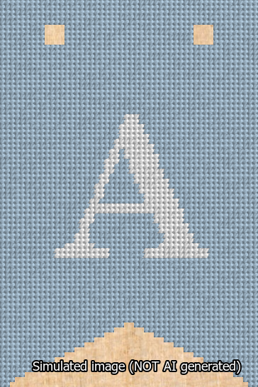 A simulated image of the stitched needlepoint design: Banner 13m Forked A White on Light Blue. Not A.I. generated.