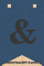 A simulated image of the stitched needlepoint design: Banner 13m Forked Ampersand Black on Blue. Not A.I. generated.