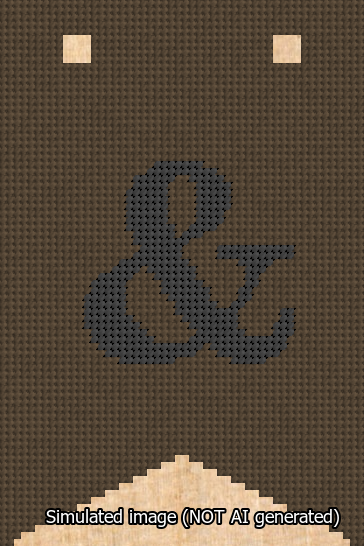 A simulated image of the stitched needlepoint design: Banner 13m Forked Ampersand Black on Brown. Not A.I. generated.