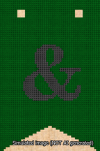 A simulated image of the stitched needlepoint design: Banner 13m Forked Ampersand Black on Green. Not A.I. generated.
