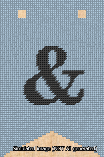 A simulated image of the stitched needlepoint design: Banner 13m Forked Ampersand Black on Light Blue. Not A.I. generated.