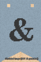 A simulated image of the stitched needlepoint design: Banner 13m Forked Ampersand Black on Light Blue. Not A.I. generated.