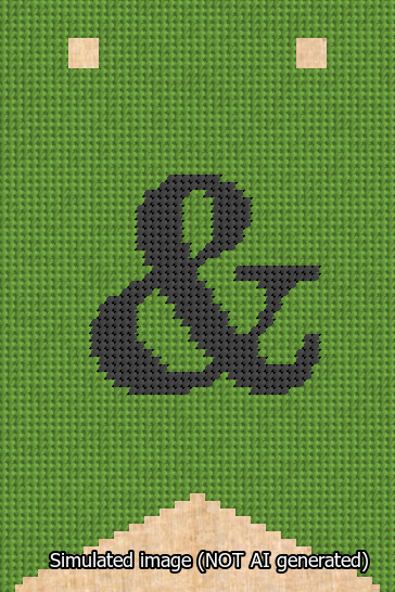 A simulated image of the stitched needlepoint design: Banner 13m Forked Ampersand Black on Light Green. Not A.I. generated.