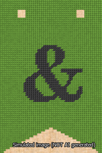A simulated image of the stitched needlepoint design: Banner 13m Forked Ampersand Black on Light Green. Not A.I. generated.