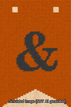A simulated image of the stitched needlepoint design: Banner 13m Forked Ampersand Black on Orange. Not A.I. generated.