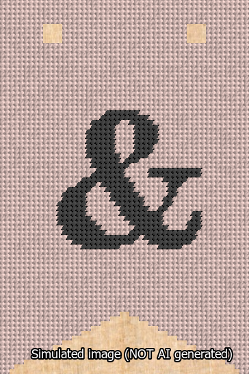 A simulated image of the stitched needlepoint design: Banner 13m Forked Ampersand Black on Pink. Not A.I. generated.