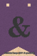 A simulated image of the stitched needlepoint design: Banner 13m Forked Ampersand Black on Purple. Not A.I. generated.