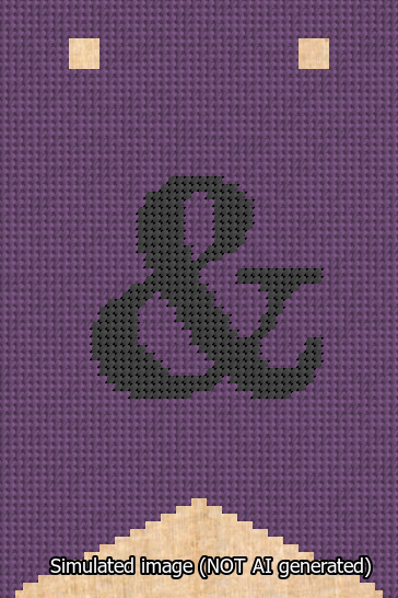 A simulated image of the stitched needlepoint design: Banner 13m Forked Ampersand Black on Purple. Not A.I. generated.