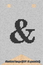 A simulated image of the stitched needlepoint design: Banner 13m Forked Ampersand Black on White. Not A.I. generated.