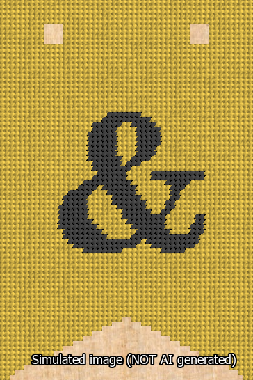 A simulated image of the stitched needlepoint design: Banner 13m Forked Ampersand Black on Yellow. Not A.I. generated.