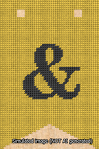 A simulated image of the stitched needlepoint design: Banner 13m Forked Ampersand Black on Yellow. Not A.I. generated.