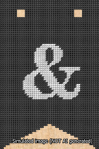 A simulated image of the stitched needlepoint design: Banner 13m Forked Ampersand White on Black. Not A.I. generated.