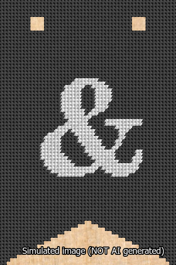 A simulated image of the stitched needlepoint design: Banner 13m Forked Ampersand White on Black. Not A.I. generated.