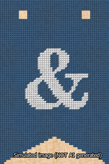 A simulated image of the stitched needlepoint design: Banner 13m Forked Ampersand White on Blue. Not A.I. generated.